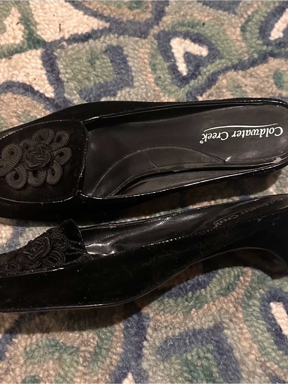 Coldwater Creek Black Women's Embroidered Slip-On Flats